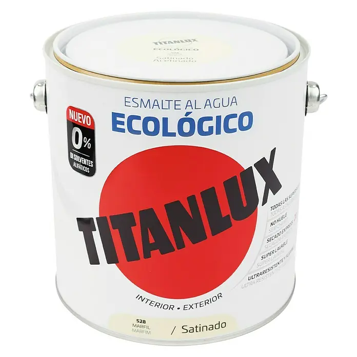 Titanlux Esmalte de color Eco - Marfil, Satinado, 2,5 l, Base de agua - Bote de esmalte al agua "Ecologico" de Titanlux en color marfil, acabado satinado, sin disolventes para interior y exterior.
