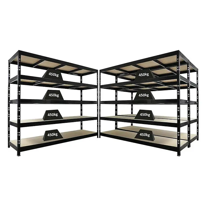 Proregal Schwerlastregal Mega Deal 3x Profi RHINO - Traglast pro Boden: 450 kg, Anzahl Böden: 5 Stk., Stecken, Schwarz