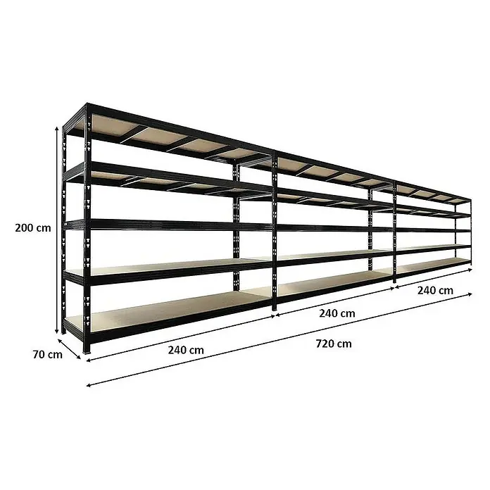 Proregal Schwerlastregal Mega Deal 3x Profi RHINO - Traglast pro Boden: 450 kg, Anzahl Böden: 5 Stk., Stecken, Schwarz