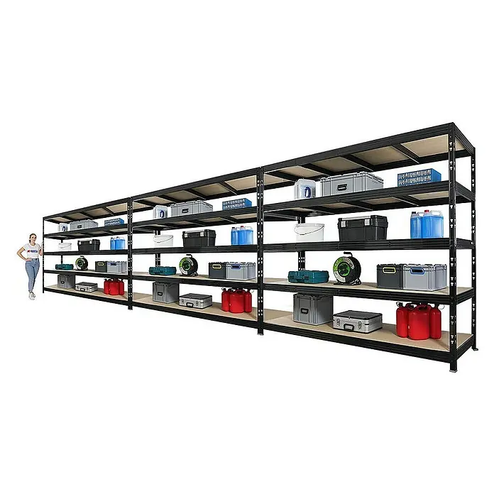 Proregal Schwerlastregal Mega Deal 3x Profi RHINO - Traglast pro Boden: 450 kg, Anzahl Böden: 5 Stk., Stecken, Schwarz