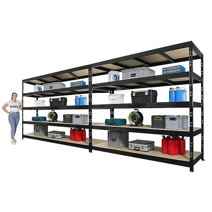 Proregal Schwerlastregal Mega Deal 2x Profi RHINO - Traglast pro Boden: 450 kg, Anzahl Böden: 5 Stk., Stecken, Schwarz