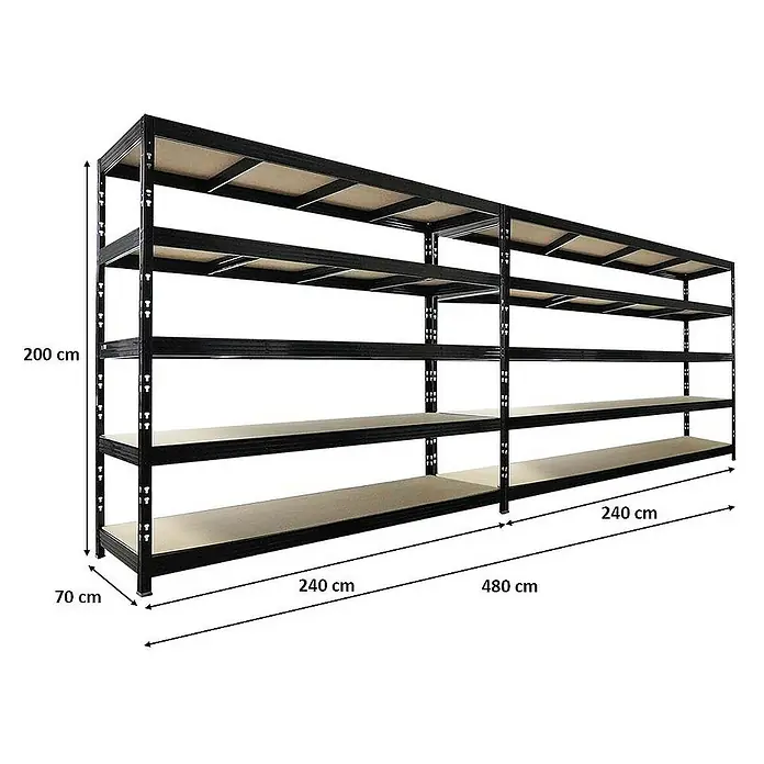 Proregal Schwerlastregal Mega Deal 2x Profi RHINO - Traglast pro Boden: 450 kg, Anzahl Böden: 5 Stk., Stecken, Schwarz