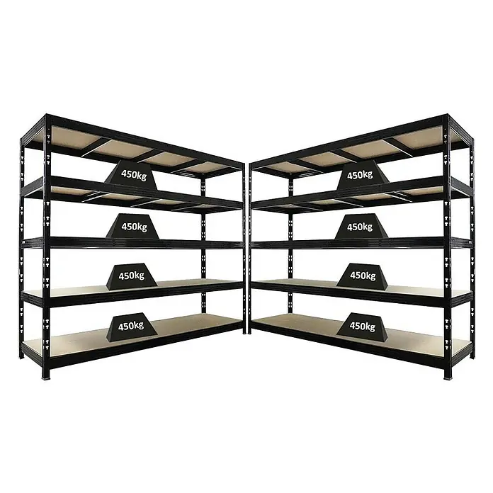 Proregal Schwerlastregal Mega Deal 2x Profi RHINO - Traglast pro Boden: 450 kg, Anzahl Böden: 5 Stk., Stecken, Schwarz