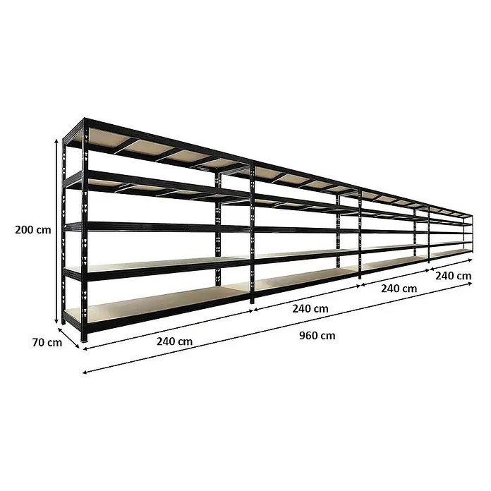 Proregal Schwerlastregal Mega Deal 4x Profi RHINO - Traglast pro Boden: 450 kg, Anzahl Böden: 5 Stk., Stecken, Schwarz