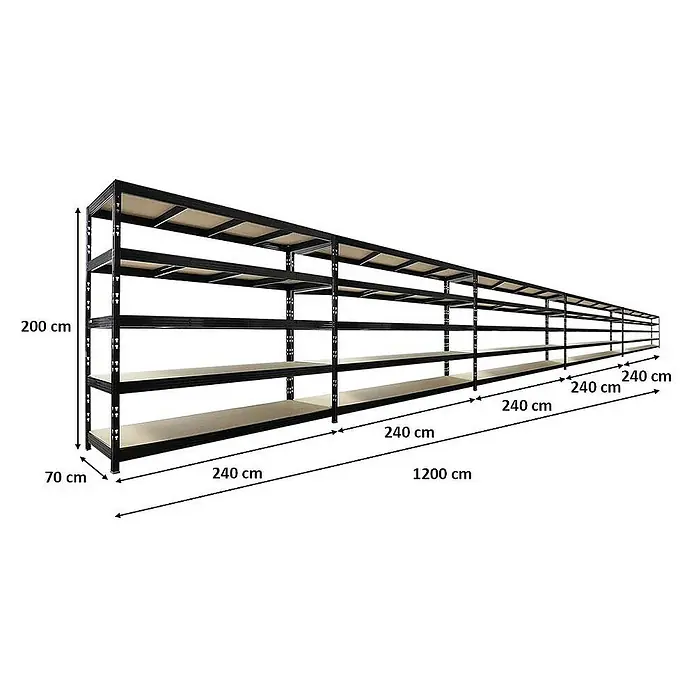 Proregal Schwerlastregal Mega Deal 5x Profi RHINO - Traglast pro Boden: 450 kg, Anzahl Böden: 5 Stk., Stecken, Schwarz