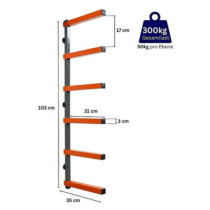 Proregal Kragarmregal Kragarmregal Wandmontage mit 6 Ebenen Garage Organize - Traglast pro Träger: 50 kg, Grau/Orange