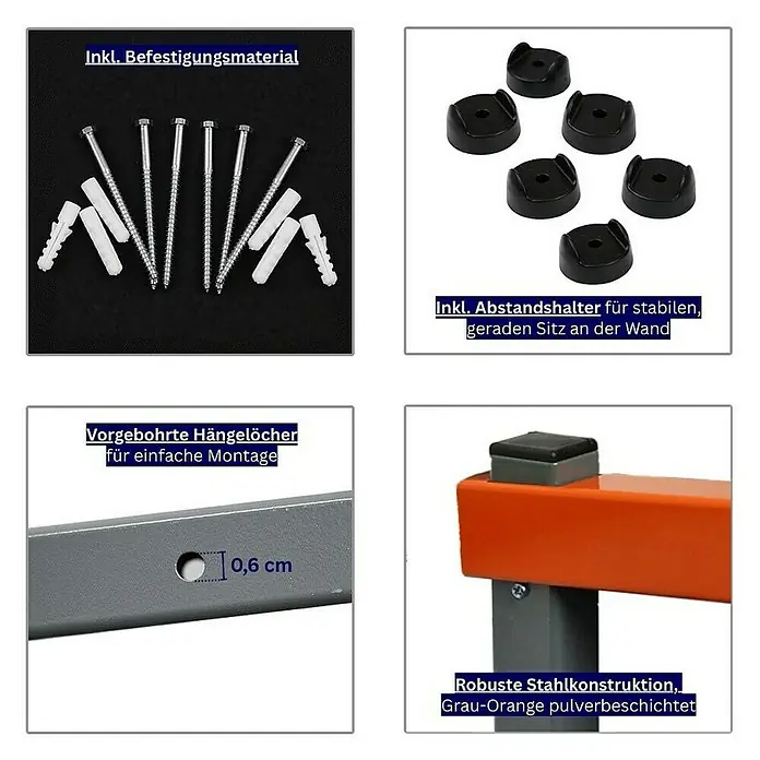 Proregal Kragarmregal Kragarmregal Wandmontage mit 6 Ebenen Garage Organize - Traglast pro Träger: 50 kg, Grau/Orange