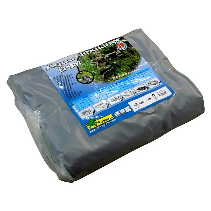 Ubbink Kautschuk-Teichfolie AquaFlexiLiner - Stärke: 0,6 mm, L x B: 5 x 5,05 m - Aqua FlexiLiner EPDM Teichfolie, verpackt in Folie mit Produktinformationen. Ideal für die Gestaltung individueller Teiche im Garten.