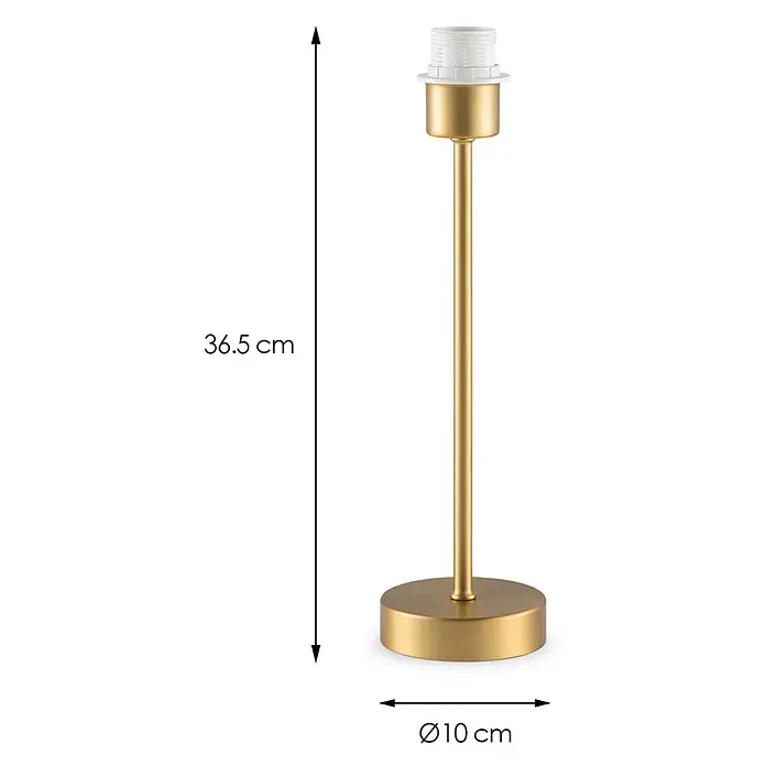 Home Sweet Home Lampenfuß Single - 40 W, Farbe: Messing, Höhe: 37 cm - Nahaufnahme einer schlanken, goldfarbenen Tischlampe mit den Maßen 36,5 cm Höhe und 10 cm Durchmesser, ideal als stilvolle Beleuchtung.