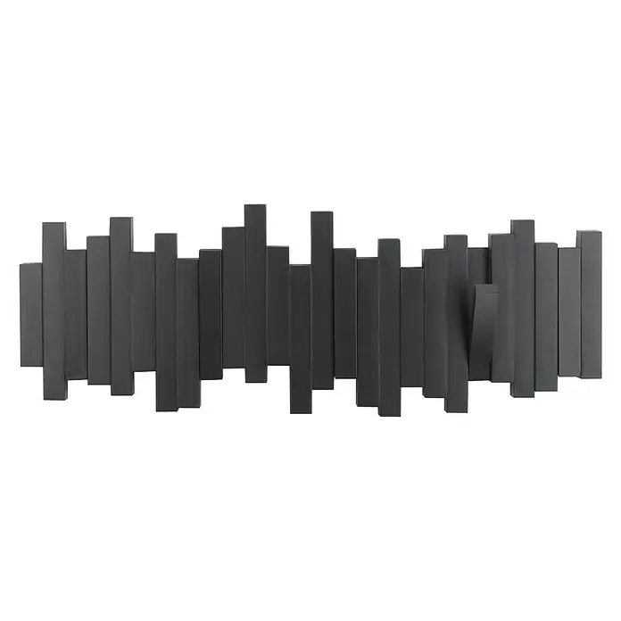 Umbra Garderobenleiste - L x B x H: 49,2 x 3 x 18 cm, Anzahl Haken: 5 Stk., Schwarz - Schwarze Wandgarderobe aus Holz mit abstraktem Design. Die unregelmäßige Anordnung der Holzstäbe verleiht ihr eine moderne Note.