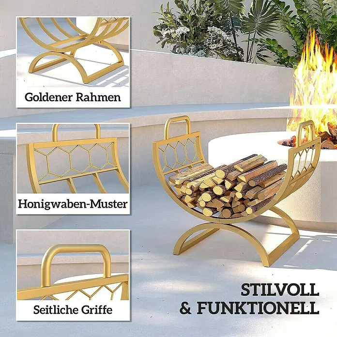 Outsunny Kaminholzregal - Metall, Gold