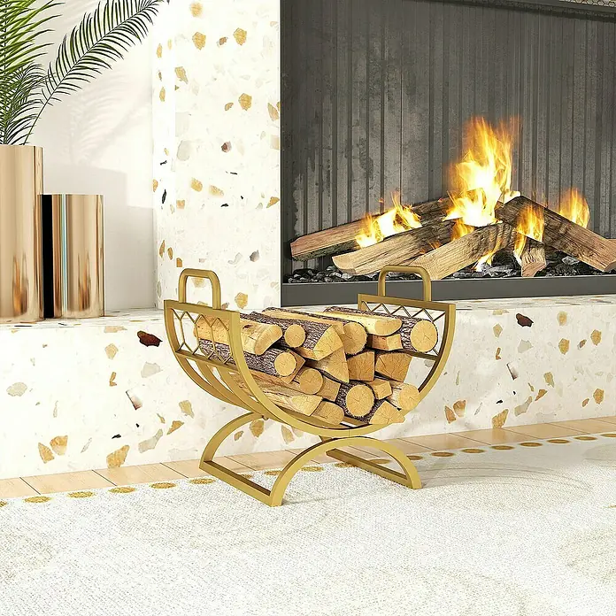 Outsunny Kaminholzregal - Metall, Gold