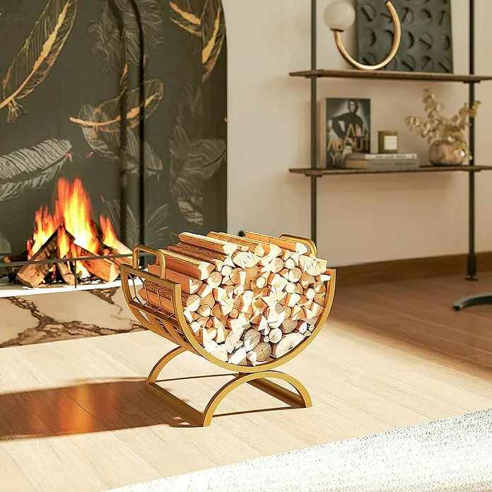 Outsunny Kaminholzregal - Metall, Gold