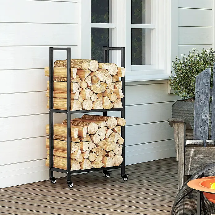 Outsunny Kaminholzregal - 60 x 60 x 119 cm, Metall, Schwarz