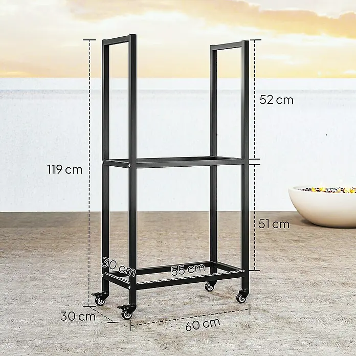 Outsunny Kaminholzregal - 60 x 60 x 119 cm, Metall, Schwarz