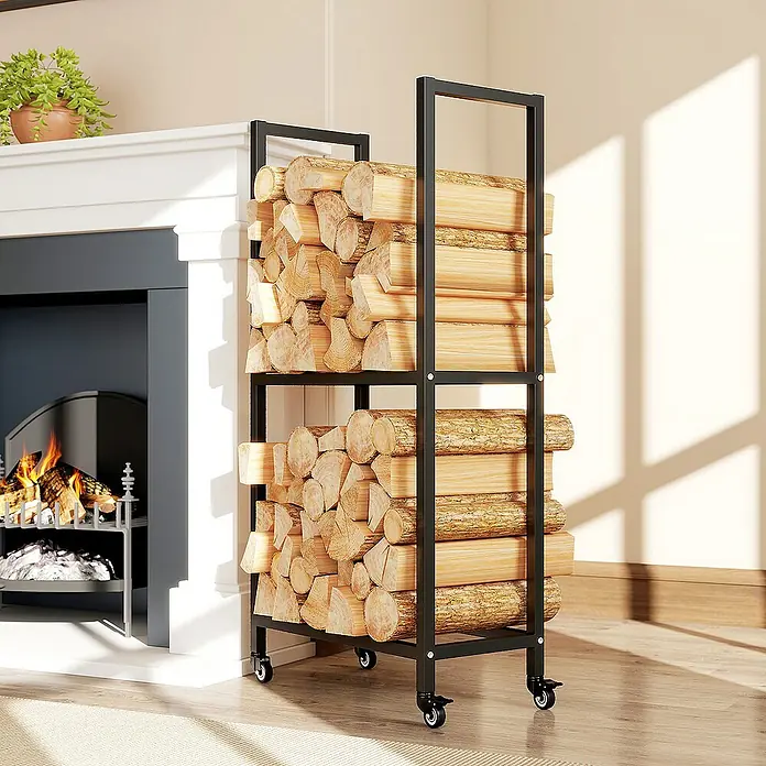Outsunny Kaminholzregal - 60 x 60 x 119 cm, Metall, Schwarz