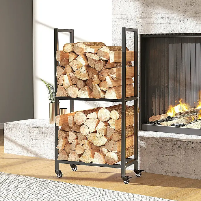 Outsunny Kaminholzregal - 60 x 60 x 119 cm, Metall, Schwarz