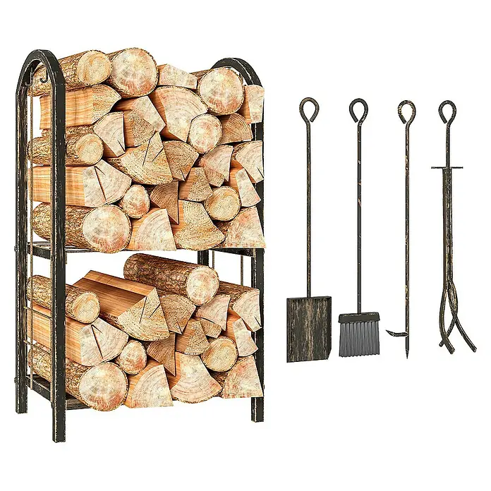 Outsunny Kaminholzregal - Metall, Braun
