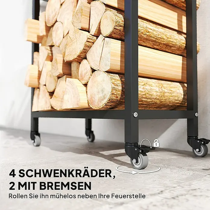 Outsunny Kaminholzregal - 60 x 60 x 119 cm, Metall, Schwarz