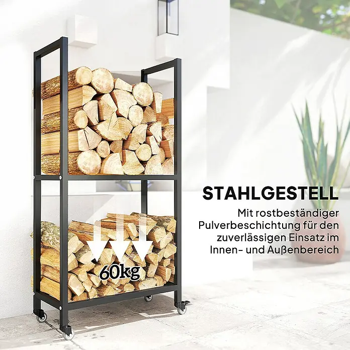 Outsunny Kaminholzregal - 60 x 60 x 119 cm, Metall, Schwarz