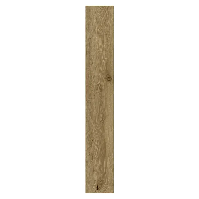 Vinylboden SPC - Eiche Tobacco, Landhausdiele, 1.220 x 182 x 3,5 mm - Detailaufnahme eines Holzpaneels mit natürlicher Maserung. Ideal für rustikale Innenraumgestaltung mit warmem Farbton und Akzenten.