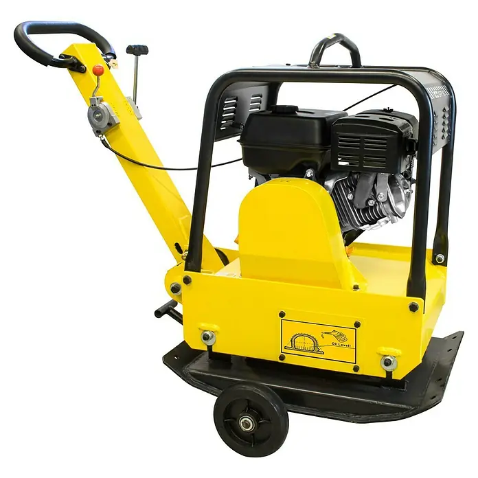 Güde Rüttelplatte GRP 160 - 6 kW, Verdichtungsdruck: 30 kN - Abgebildet ist eine gelbe Rüttelplatte, ein Baugerät zum Verdichten von Materialien wie Erde und Asphalt.