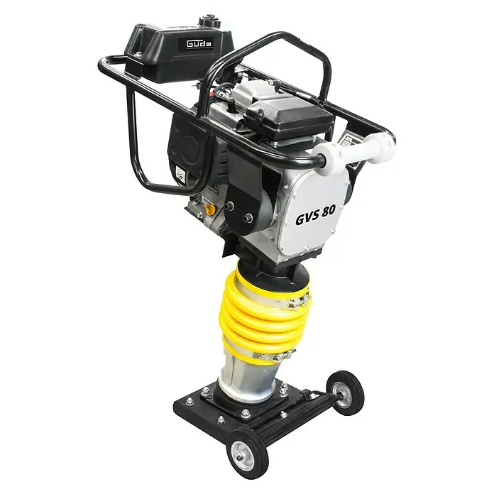 Güde Vibrationsstampfer GVS 80 - Max. Vorwärtsgeschwindigkeit: 9,5 m/min, Maße Stampfplatte: 330 x 290 mm, Verdichtungstiefe: 45 cm, Motorleistung: 3,2 kW - Ein Güde GVS 80 Stampfer, ein robustes Baugerät zum Verdichten von Böden und Untergründen, ideal für den professionellen Einsatz.
