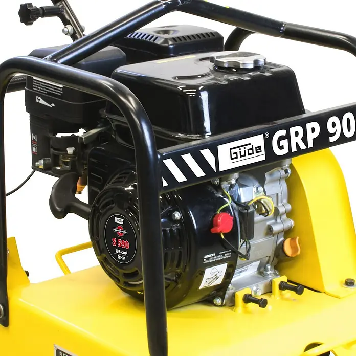 Güde Rüttelplatte GRP 90 - 4,1 kW, Verdichtungsdruck: 16 kN - Ein GÜDE GRP 90 Vibrationsstampfer, ideal für Verdichtungsarbeiten. Robuste Bauweise für den professionellen Einsatz auf Baustellen.
