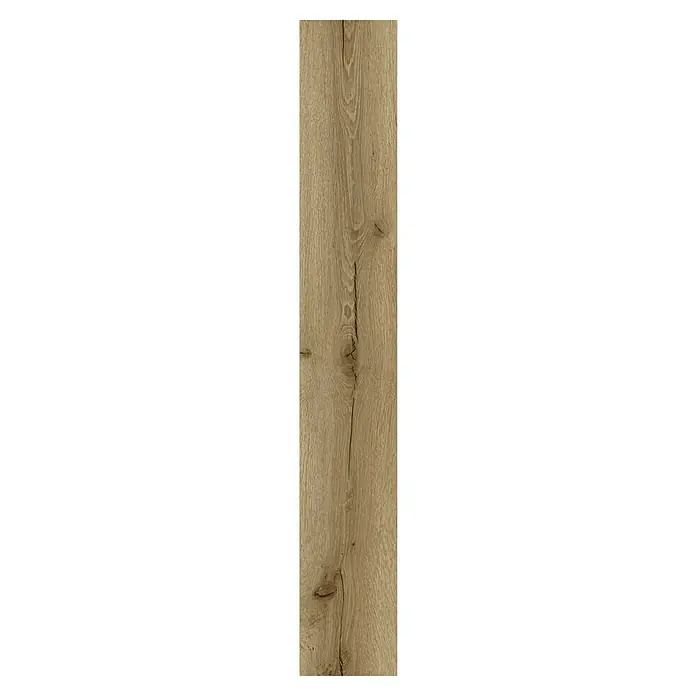 Vinylboden SPC - Eiche Tobacco, Landhausdiele, 1.220 x 182 x 3,5 mm - Helle Holzdiele mit markanter Maserung und Astlöchern, ideal für rustikale Bodenbeläge.\n