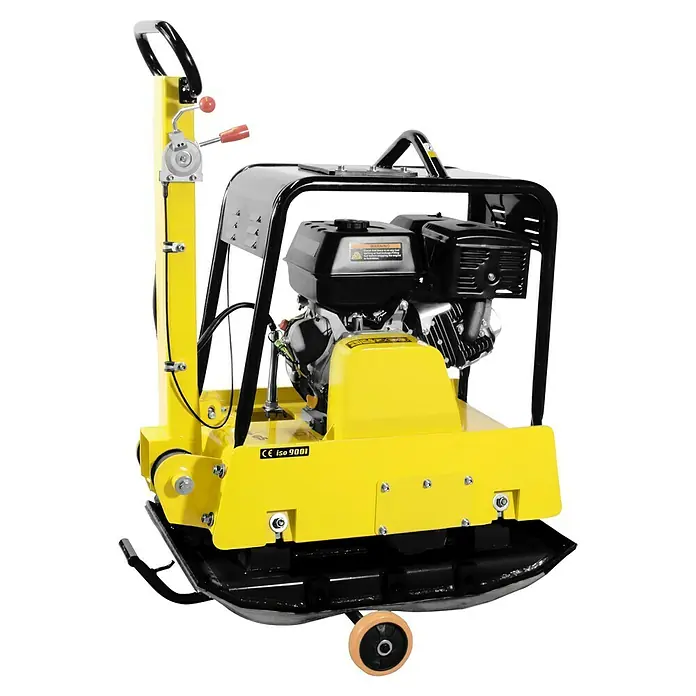 Güde Rüttelplatte GRP 260 - 8,2 kW, Verdichtungsdruck: 38 kN - Gelber, robuster Vibrationsstampfer mit schwarzem Rahmen und Griff für den professionellen Einsatz auf Baustellen.