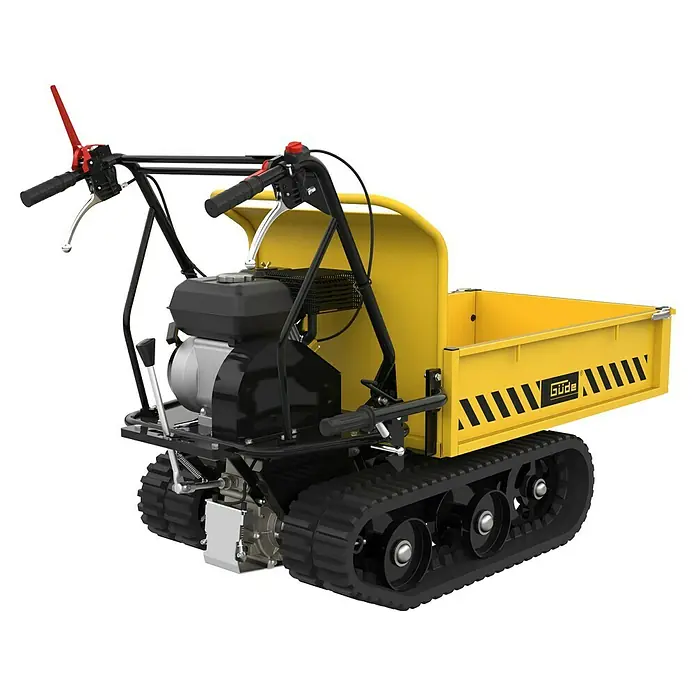 Güde Kettendumper GRD 300.1/R - 4.100 W - Abbildung eines gelben Güde Raupendumpers mit Kettenantrieb, ideal für den Transport von Lasten in unwegsamem Gelände.