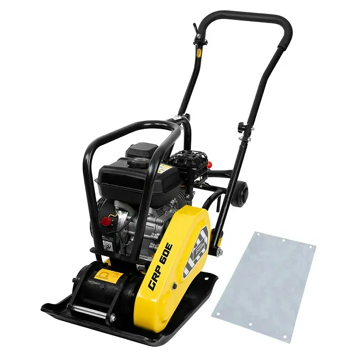Güde Rüttelplatte GRP 60E - 4,1 kW - Abbildung eines GÜDE GRP 60E Vibrationsstampfers, ideal zum Verdichten von Böden und Untergründen im Garten- und Landschaftsbau.