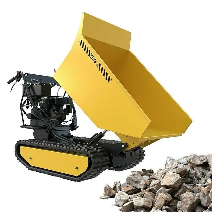 Güde Kettendumper GRD 500/R - Motorbetrieben, Fassungsvermögen: 230 l, Traglast: 500 kg - Der gelbe Güde Mini-Dumper auf Raupen ist ideal für den Transport von Materialien auf Baustellen.
