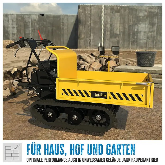 Güde Kettendumper GRD 300.1/R - 4.100 W - Der Güde Raupentransporter ist ein robustes und vielseitiges Gerät für Haus, Hof und Garten. Er bietet optimale Leistung auch in unwegsamem Gelände.