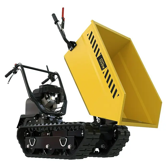 Güde Kettendumper GRD 400/R - 4.100 W - Abgebildeter gelber Güde Mini-Dumper mit Raupenantrieb, ideal für den Transport von Schüttgut auf Baustellen.