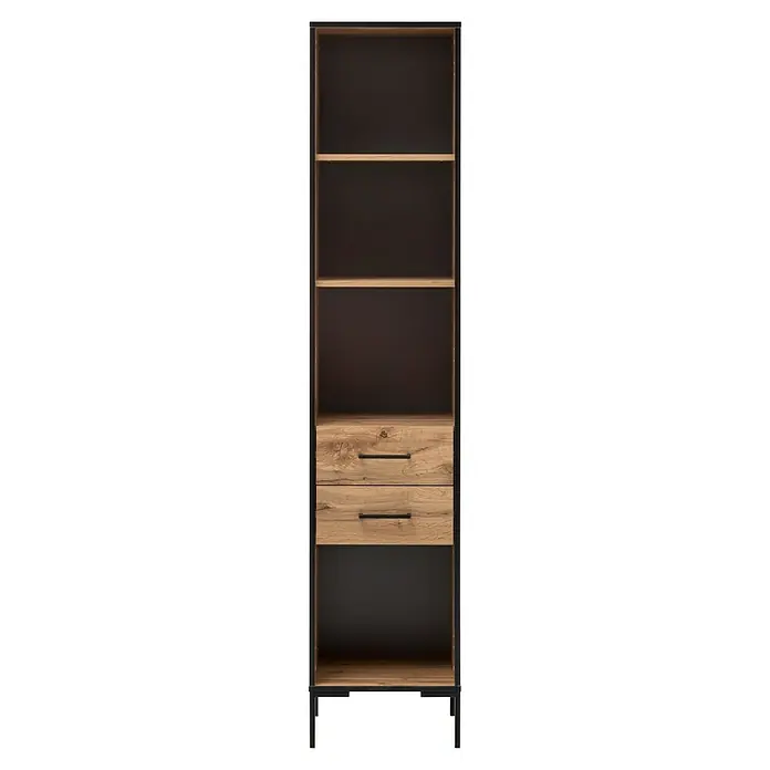 Schildmeyer Serie 2000 Hochschrank - L x B x H: 39 x 40,2 x 194,2 cm, Eiche Landhaus - Elegantes Regal mit zwei Schubladen in Holzoptik und schlichtem Metallrahmen, ideal für stilvolle Aufbewahrung und Präsentation im Wohnraum.