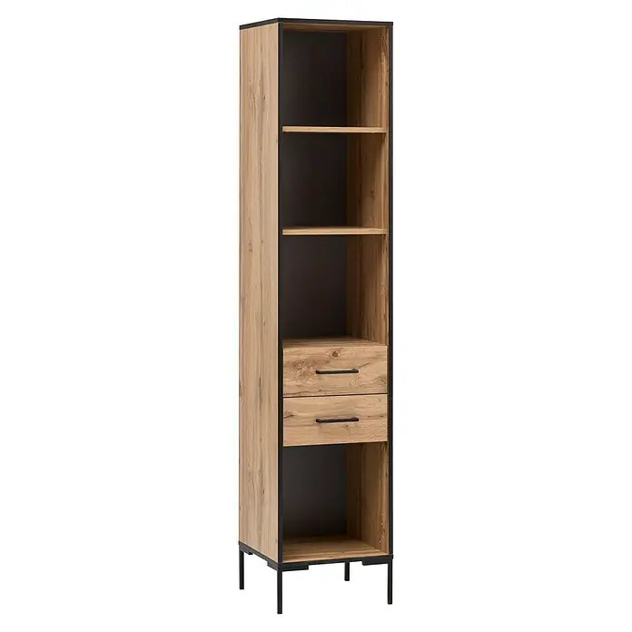 Schildmeyer Serie 2000 Hochschrank - L x B x H: 39 x 40,2 x 194,2 cm, Eiche Landhaus - Elegantes Bücherregal mit zwei Schubladen und offenen Fächern, ideal für Wohn- und Arbeitsbereiche.