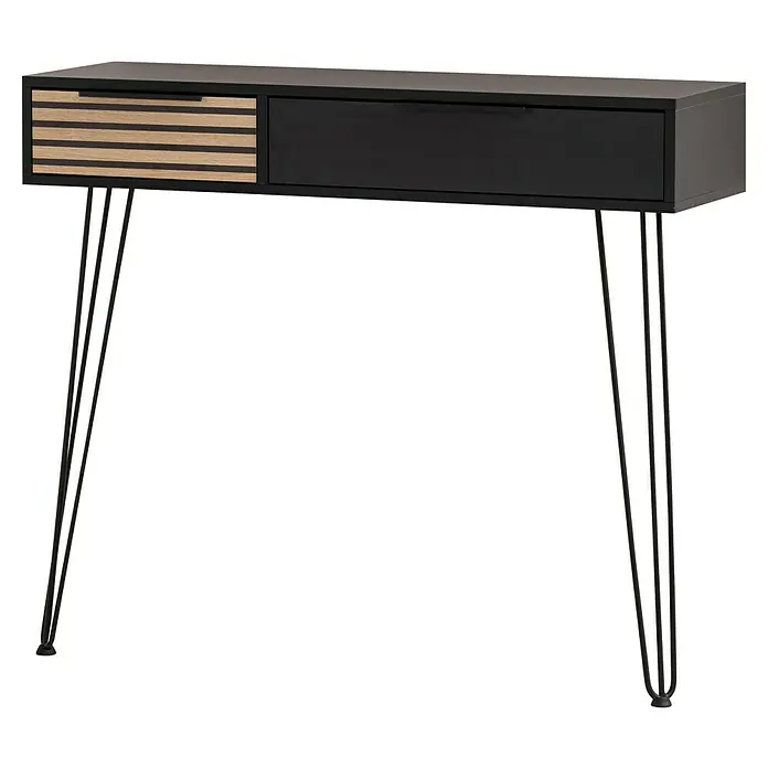 Schildmeyer Hank Konsolentisch - L x B x H: 32,1 x 103,7 x 88,4 cm, Schwarz/Artisan Eiche, Holzwerkstoff - Elegante schwarze Konsole mit Schubladen und stilvollem Metallgestell. Eine moderne Ergänzung für jeden Raum, die Funktionalität und Design vereint.