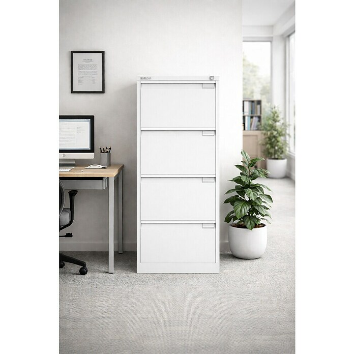 Bisley Premium Archivador BS (L x An x Al: 62 x 47 x 132,1 cm, Número de cajones: 4 ud., Blanco, Completamente montado) | BAUHAUS