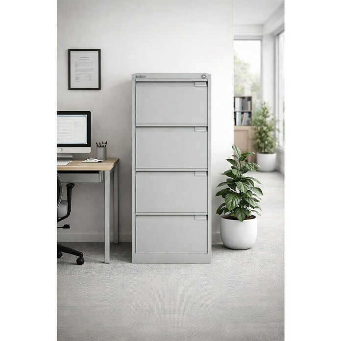Bisley Premium Archivador BS (L x An x Al: 62 x 47 x 132,1 cm, Número de cajones: 4 ud., Gris, Completamente montado) | BAUHAUS