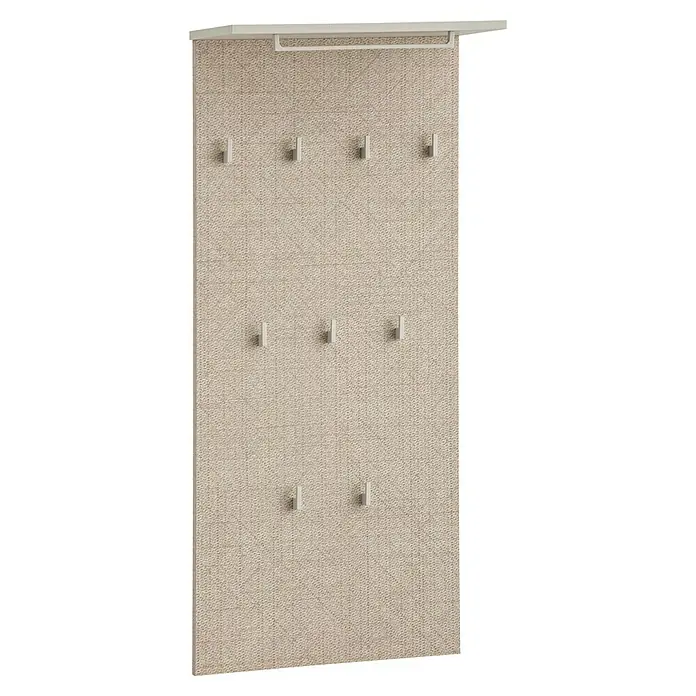 Schildmeyer Edno Garderobenpaneel - L x B x H: 20,9 x 50 x 110,6 cm, Beige - Eine Wandgarderobe mit einem beigen Stoffbezug und mehreren Haken zum Aufhängen von Kleidung. Ideal für Flur oder Schlafzimmer.