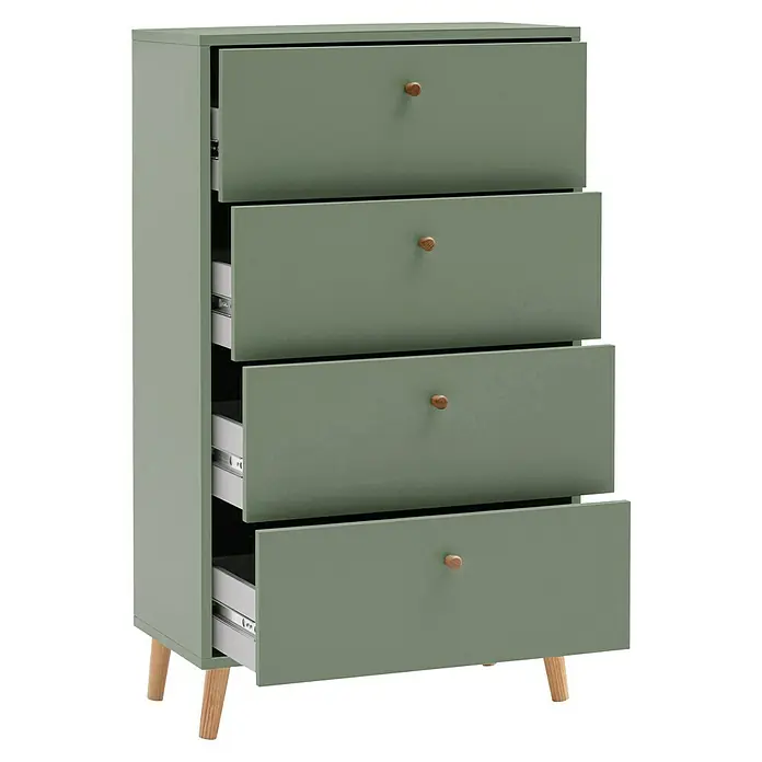 Schildmeyer Bjarne Kommode - L x B x H: 33 x 60 x 101,3 cm, Pistazie, Anzahl Schubladen: 4 Stk. - Dieser grüne Schubladenschrank mit vier Schubladen und Holzgriffen bietet viel Stauraum und ein stilvolles Design.