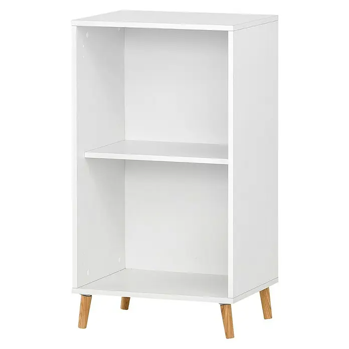 Schildmeyer Serie 500 Holz-Mehrzweckschrank - L x B x H: 196,8 x 349,6 x 408,8 cm, Weiß - Ein weißes Regal mit zwei Fächern und Holzfüßen. Ideal für Wohnzimmer oder Büro, bietet es stilvollen Stauraum für Bücher und Dekoartikel.