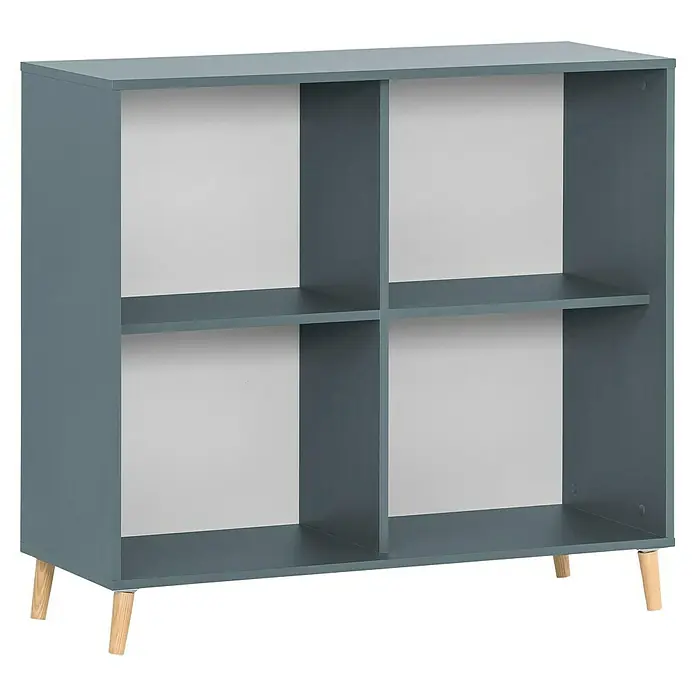 Schildmeyer Unterschrankregal - 41 x 100 x 92,6 cm, Fjord/Weiß, Anzahl Fächer: 4 Stk. - Ein graues Bücherregal mit vier Fächern und hellen Holzbeinen. Das Regal bietet Stauraum und fügt sich gut in moderne Einrichtungen ein.