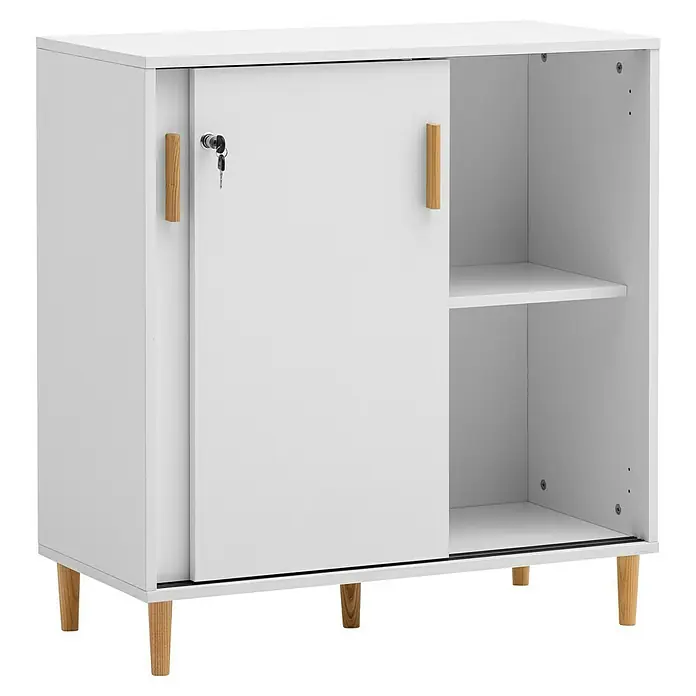 Schildmeyer Schiebetürschrank - L x B x H: 38,2 x 80,1 x 84,8 cm, Weiß - Weißer Schrank mit Schiebetür und Holzgriffen, ideal für stilvolle Aufbewahrungslösungen im modernen Zuhause.