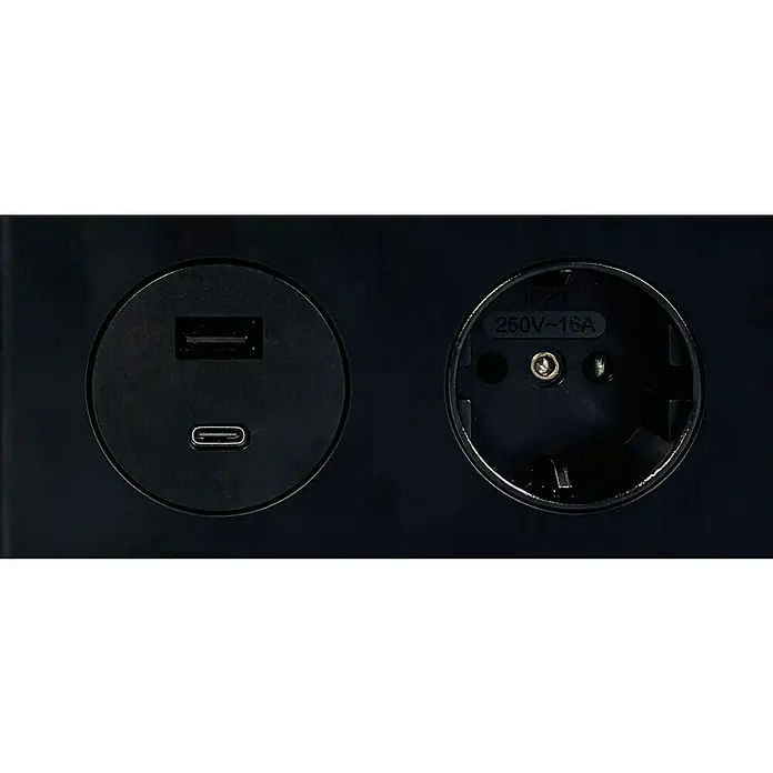 Schildmeyer Bjarne Nachttisch - L x B x H: 32,7 x 40,2 x 50 cm, Pistazie, Anzahl Schubladen: 1 Stk. - Schwarze Steckdose mit USB-A-, USB-C- und Schuko-Anschlüssen für vielseitige Stromversorgung elektronischer Geräte im Haushalt.