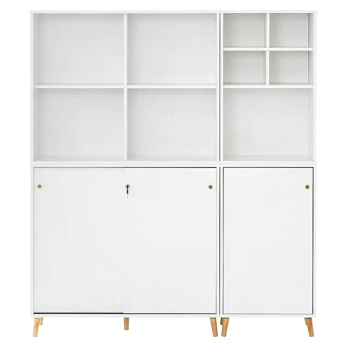 Schildmeyer Serie 500 Holz-Mehrzweckschrank - L x B x H: 196,8 x 349,6 x 408,8 cm, Weiß - Weißes Bücherregal mit Fächern und Schrankfächern zur Aufbewahrung und Organisation von Büchern und Gegenständen.