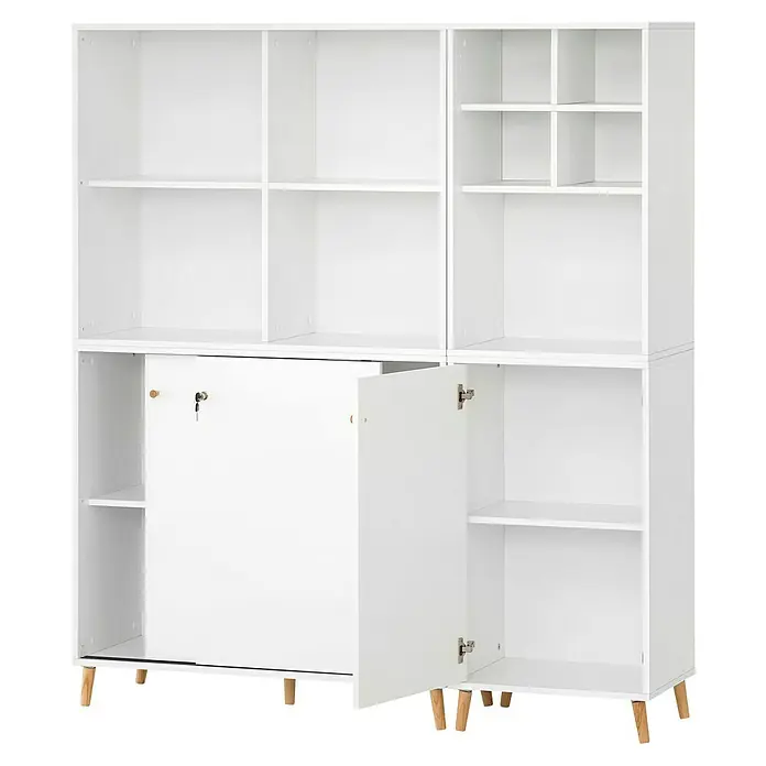 Schildmeyer Serie 500 Holz-Mehrzweckschrank - L x B x H: 196,8 x 349,6 x 408,8 cm, Weiß - Weißes, modulares Regal mit offenen Fächern und Schrankfächern auf Holzbeinen. Viel Stauraum für ein ordentliches Zuhause.