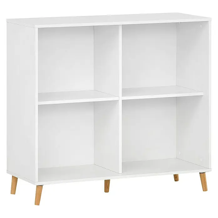 Schildmeyer Serie 500 Holz-Mehrzweckschrank - L x B x H: 114,8 x 247,7 x 223,6 cm, Weiß - Ein weißes Bücherregal mit vier offenen Fächern und Holzfüßen. Ideal für jedes Wohnzimmer.
