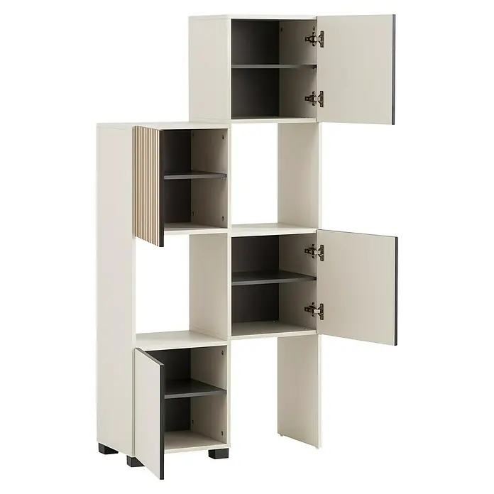 Schildmeyer Alexa Holzregal ausziehbar - L x H: 35 x 163 cm, Breitenverstellung: 42 cm - 70 cm, Cremebeige - Das helle Bücherregal mit offenen und geschlossenen Fächern bietet viel Stauraum und eine moderne Optik für jeden Wohnraum.
